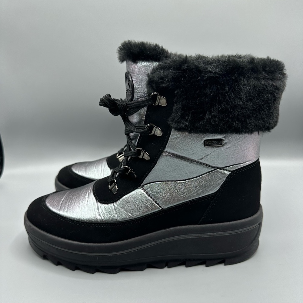 Pajar Canada Winter Boots Lace Up Black Silver Women’s Size 10